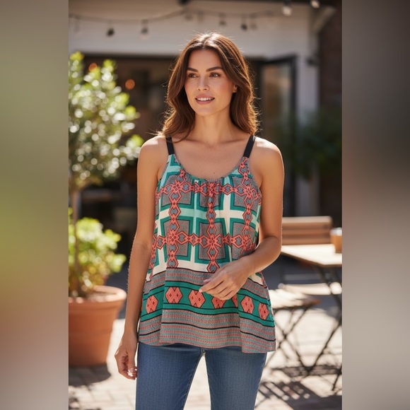 Pixley Tops - Stitch Fix Pixley Misty Scarf Print Ribbon Strap Blouse L NWT